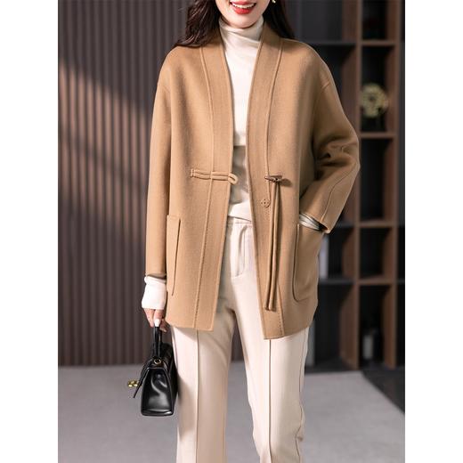 【现货7天】高端牛角扣双面羊绒大衣女短款2023秋冬新款宽松国风毛呢外套 商品图0