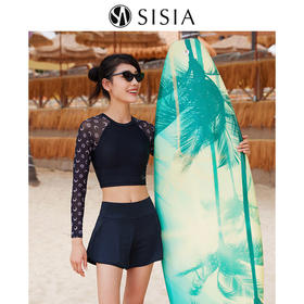 sisia2023新款泳衣女款保守分体长袖防晒显瘦温泉少女泳衣高级感