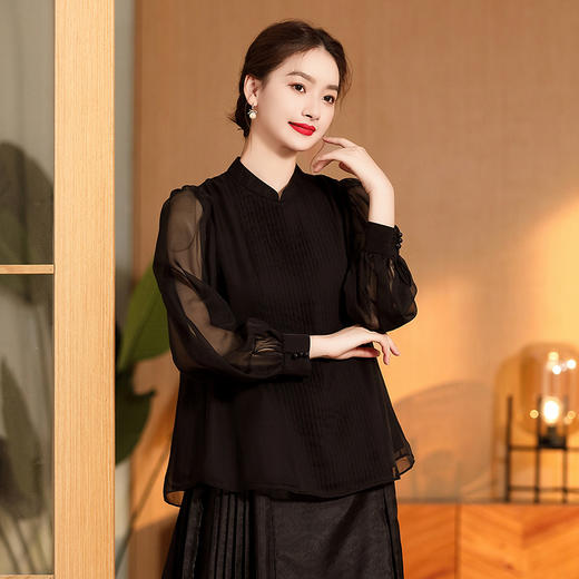 前襟打条立领上衣，国风时尚改良拼接唐装上衣AYK-003 商品图2