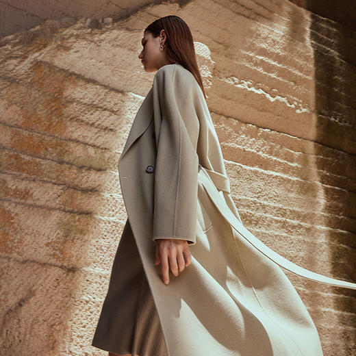 【中长款腰带羊毛大衣】23年秋冬新品女士羊毛大衣时尚经典双排扣大衣 商品图5