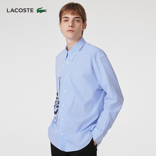 【海南专供价】Lacoste法国鳄鱼男女同款新款时尚条纹宽松长袖衬衫CH6378-98 商品图1