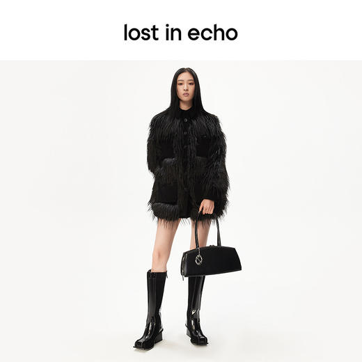 lost in echo设计师品牌时尚多口袋长毛环保皮草宽松直筒拼接外套 商品图3