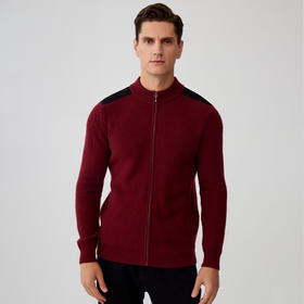 【男士半高领山羊绒撞色开衫】羊绒世家秋冬新品男士100%山羊绒撞色保暖毛衣