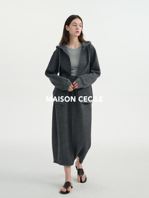 MAISON CECILE四色/百搭温暖颗粒感羊毛花苞半身裙 商品图2