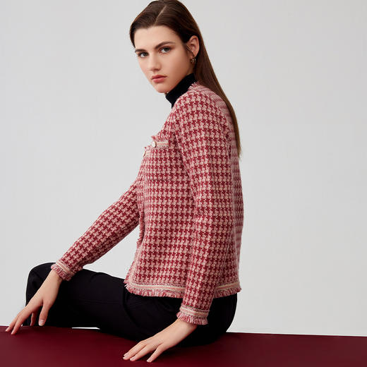 【小香风羊绒外套】羊绒世家23年秋冬新品女士100%山羊绒V领针织开衫外套 商品图2