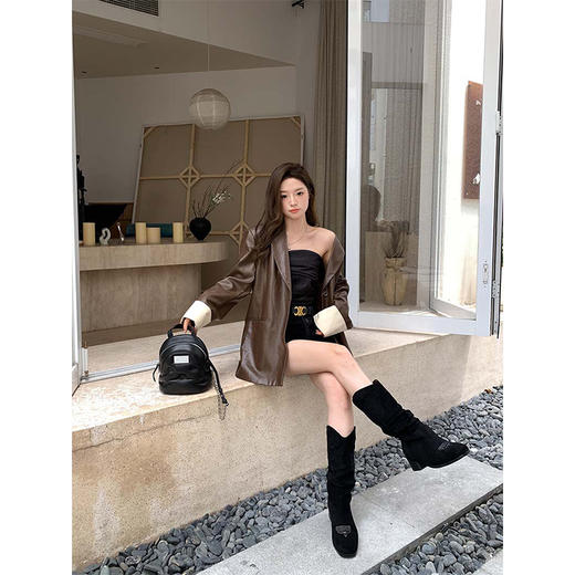 【孤品捡漏】M-DAY新款GZ堆堆靴百搭显瘦复古绒面粗跟高筒长靴（LH)154744037 商品图2