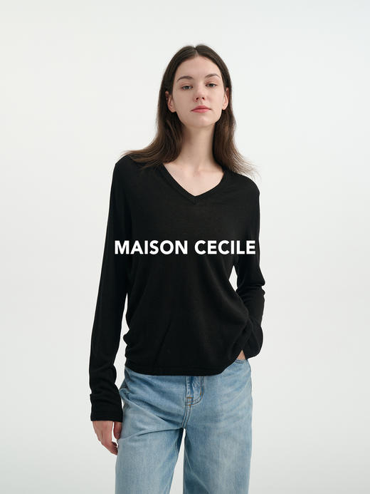 MAISON CECILE四色/水溶羊毛超亲肤软糯V领打底针织上衣 商品图1
