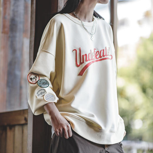 马登女装美式休闲插肩袖套头卫衣女撞色拼接学院风长袖上衣T恤秋 商品图3