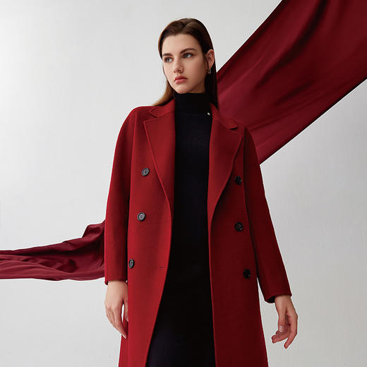 【中长款腰带羊毛大衣】23年秋冬新品女士羊毛大衣时尚经典双排扣大衣 商品图0