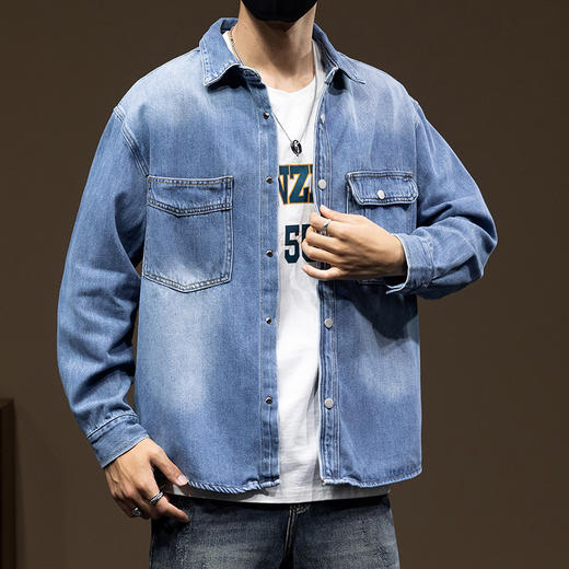 100%棉【新款DQ】大依优型大码口袋牛仔外套新款牛仔衣青年百搭上衣潮款加肥加大胖子 商品图2