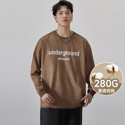 100%棉【新款DQ】大依优型长袖T恤重磅棉男宽松个性字母上衣胖子加肥加大肥佬潮款纯棉 商品图0