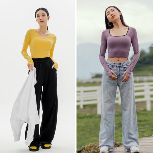 [随单洗护袋] 【裸感奶茶衣】带胸垫-不带胸垫都有-秋冬紧身上衣女紧身瑜伽服长袖t恤 商品图1