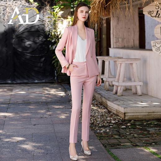 AD粉色高级感西装套装女气质西服小个子通勤休闲职业主持人正装 商品图1