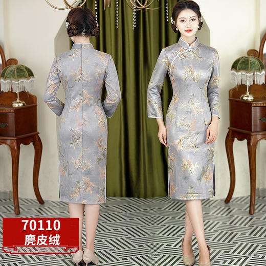 麦穗春秋年轻八分袖中式麂皮绒妈妈改良日常可穿旗袍MX-70110 商品图5