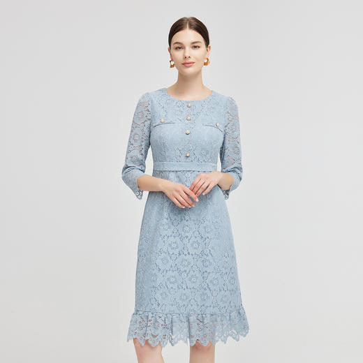 NG832斯尔丽2023秋季新款蕾丝减龄修身显瘦圆领连衣裙 商品图0