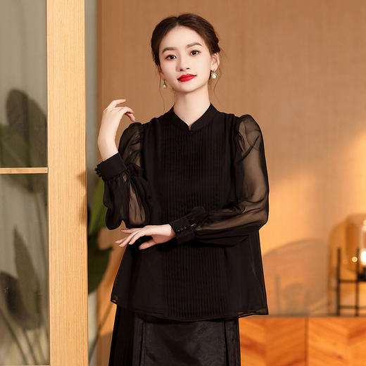 前襟打条立领上衣，国风时尚改良拼接唐装上衣AYK-003 商品图1