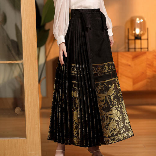 前片式提花马面裙，系腰带长款国风复古半身裙百褶裙AYK-005 商品图3