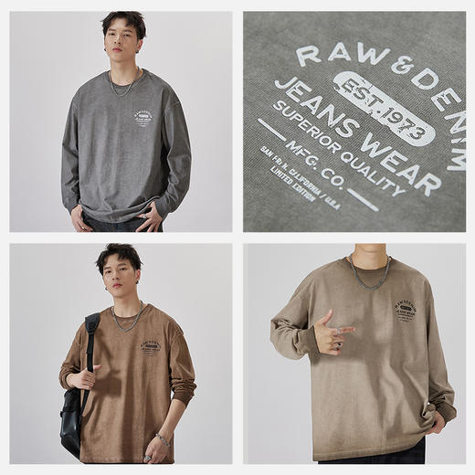 100%棉【新款DQ】大依优型长袖T恤重磅棉男宽松个性字母上衣胖子加肥加大肥佬潮款纯棉 商品图2