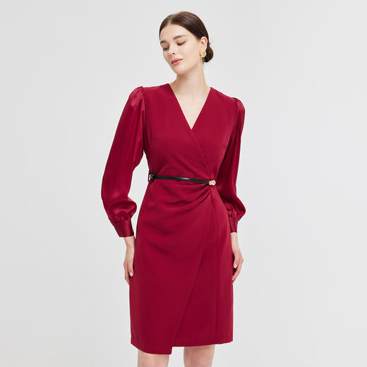 NG837斯尔丽2023秋季新款法式浪漫收褶显瘦连衣裙 商品图0