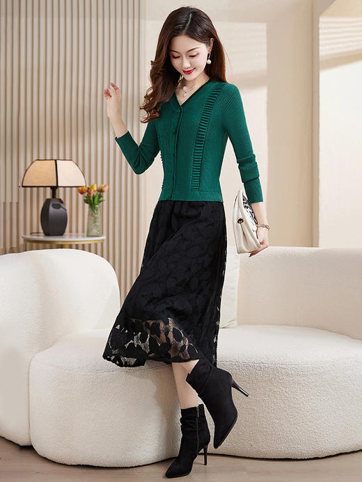HR-WX3199秋季上新时尚优雅潮流小众设计感针织两件套裙 商品图2