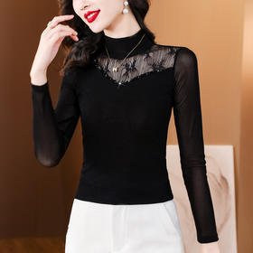 SMZ10675半高领钉珠长袖打底衫2023秋冬新款气质优雅修身显瘦洋气保暖上衣