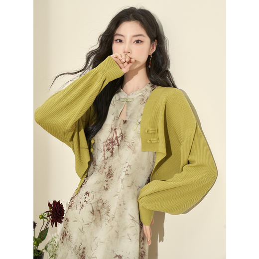 西遇韩系套装新款长袖针织开衫新中式复古旗袍连衣裙两件套V0038448/V0038447 商品图0