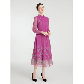 司歌国风改良旗袍连衣裙刺绣长袖裙A881298