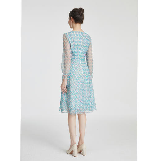 司歌印花网纱时尚修身长袖连衣裙A881160 商品图2