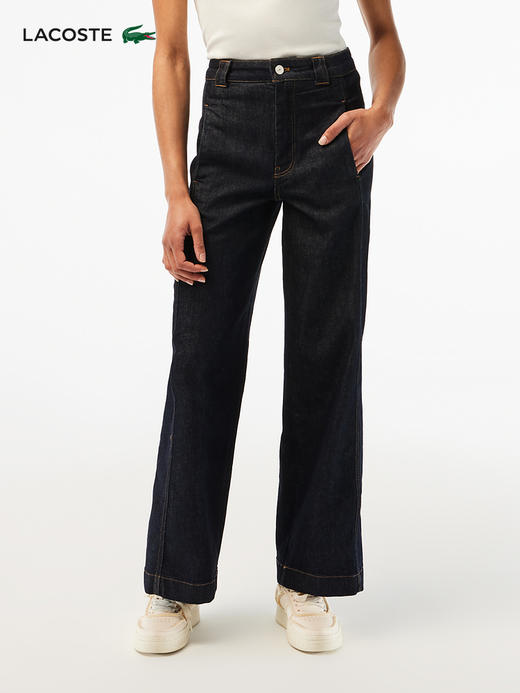 【海南专供价】Lacoste法国鳄鱼女装新款时尚百搭长裤微喇牛仔裤HF0146-10 商品图0