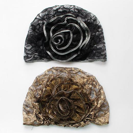 DD-新款复古镂空蕾丝头巾帽洋气大花朵包头帽遮白发薄头套女帽子 商品图4