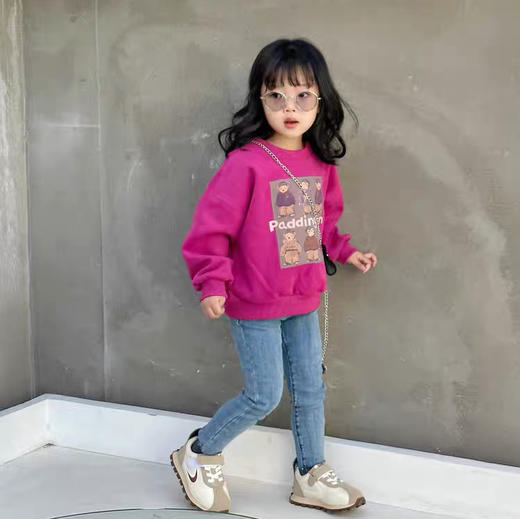 【高品质毛圈面料，舒适柔软透气性好！】儿童卡通卫衣2023新款秋款韩版印花女童圆领毛圈洋气上衣lm 商品图2