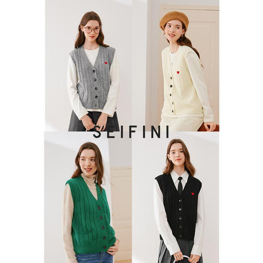 【严选】诗凡黎秋V领刺绣图案精致针织马甲SE9330561 商品图1