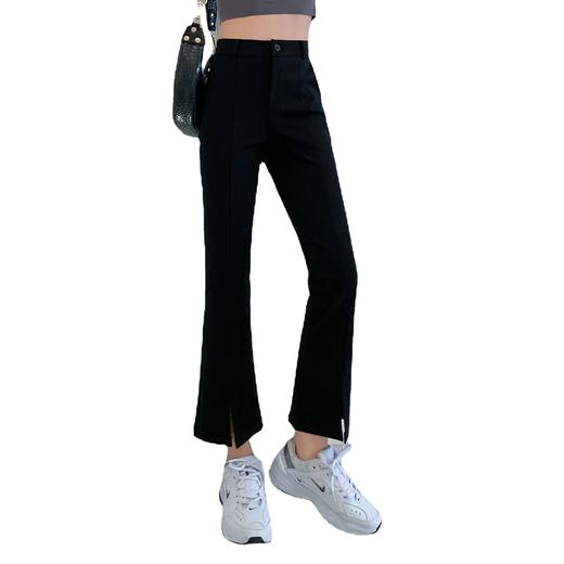 秋冬微喇叭裤开叉修身显瘦小个子拖地裤高腰女开衩西装长裤子 商品图4