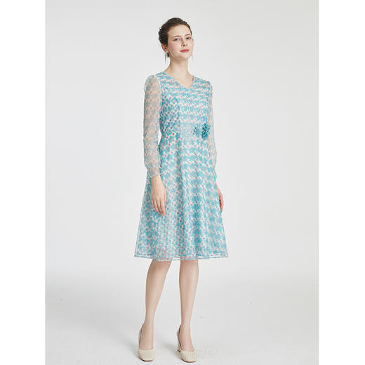 司歌印花网纱时尚修身长袖连衣裙A881160 商品图3