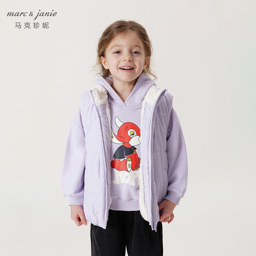 【三防】马克珍妮冬装新款 男女童趣味印花立领加绒棉马甲231185 商品图1