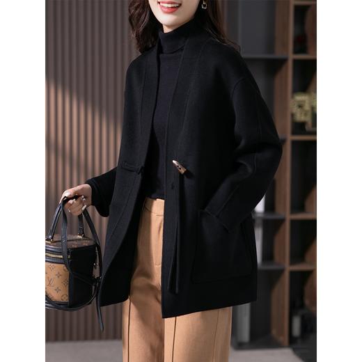 【现货7天】高端牛角扣双面羊绒大衣女短款2023秋冬新款宽松国风毛呢外套 商品图2