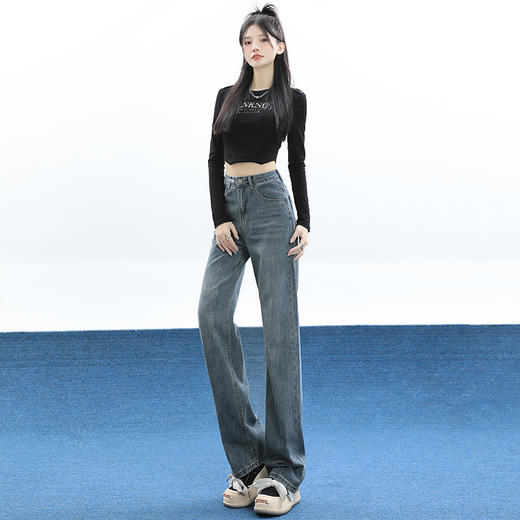 女士窄版高腰直筒阔腿牛仔裤棉质垂感（3-971） 商品图11