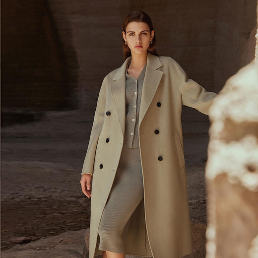 【中长款腰带羊毛大衣】23年秋冬新品女士羊毛大衣时尚经典双排扣大衣 商品图4