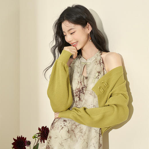 西遇韩系套装新款长袖针织开衫新中式复古旗袍连衣裙两件套V0038448/V0038447 商品图2