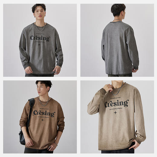 100%棉【新款DQ】大依优型长袖T恤重磅棉男宽松个性字母上衣胖子加肥加大肥佬潮款纯棉 商品图2