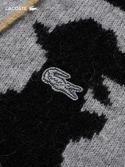 【海南专供价】Lacoste法国鳄鱼情侣款美拉德穿搭图案印花拼色V领针织开衫AH7374-98 商品图4