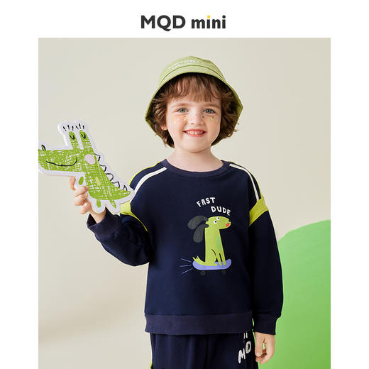 【清仓捡漏】【80 100 140】【MQDmini】男童春秋卫衣中小童撞色拼接卡通印花圆领上衣MQDMINI童装 商品图3