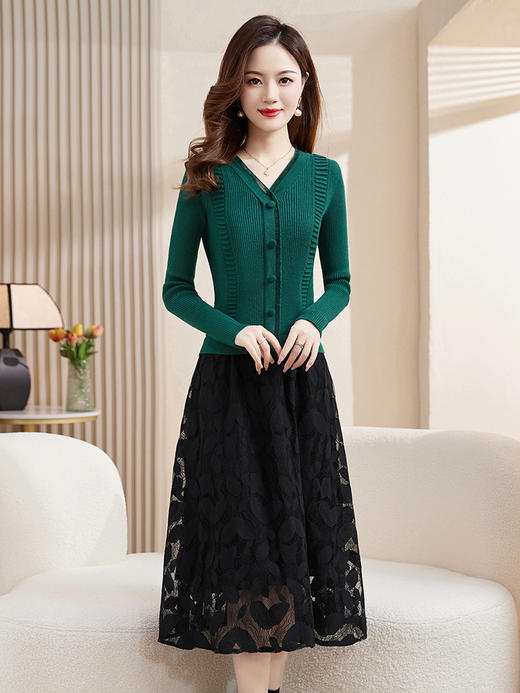 HR-WX3199秋季上新时尚优雅潮流小众设计感针织两件套裙 商品图0