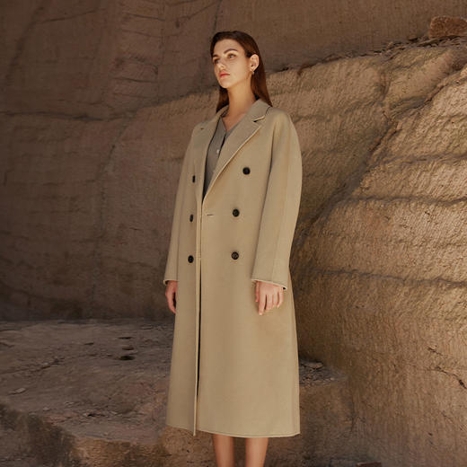 【中长款腰带羊毛大衣】23年秋冬新品女士羊毛大衣时尚经典双排扣大衣 商品图3