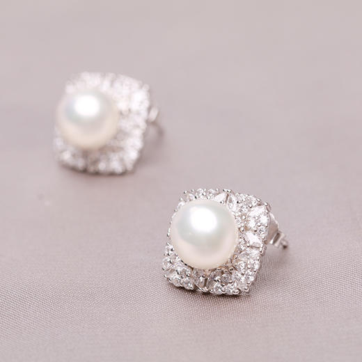 美裕 925银淡水珍珠耳钉 8-9mm 107230 商品图4