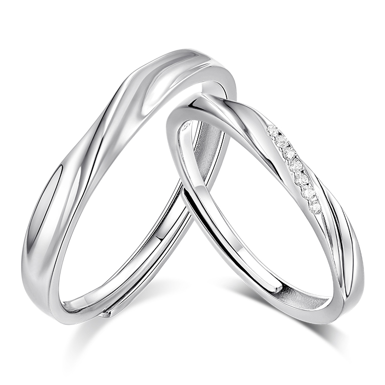 KADER卡蒂罗 共度爱河系列 星河爱恋 S925银浪漫甜蜜开口设计可调节一对 戒指 男女同款情侣款 礼物