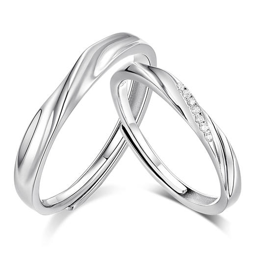 KADER卡蒂罗 共度爱河系列 星河爱恋 S925银浪漫甜蜜开口设计可调节一对 戒指 男女同款情侣款 礼物 商品图0