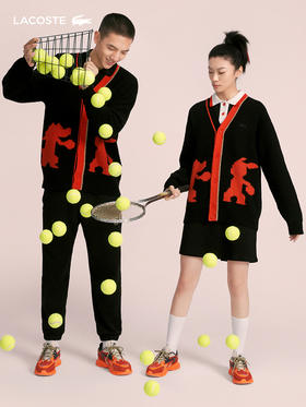 【海南专供价】Lacoste法国鳄鱼情侣款新款时尚黑红拼色针织开衫AH7373-98