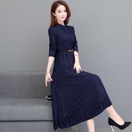 QYM 231381-Y时尚气质孔雀羽毛花长款连衣裙 商品图1