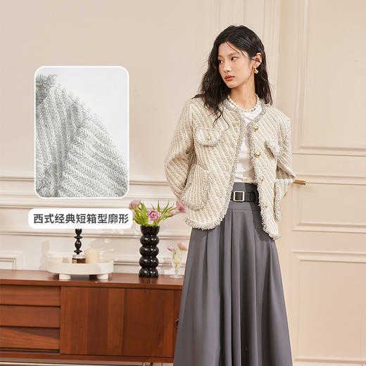 西遇法式小香风外套女新款名媛风粗花呢编织毛边短开衫D1938261 商品图2